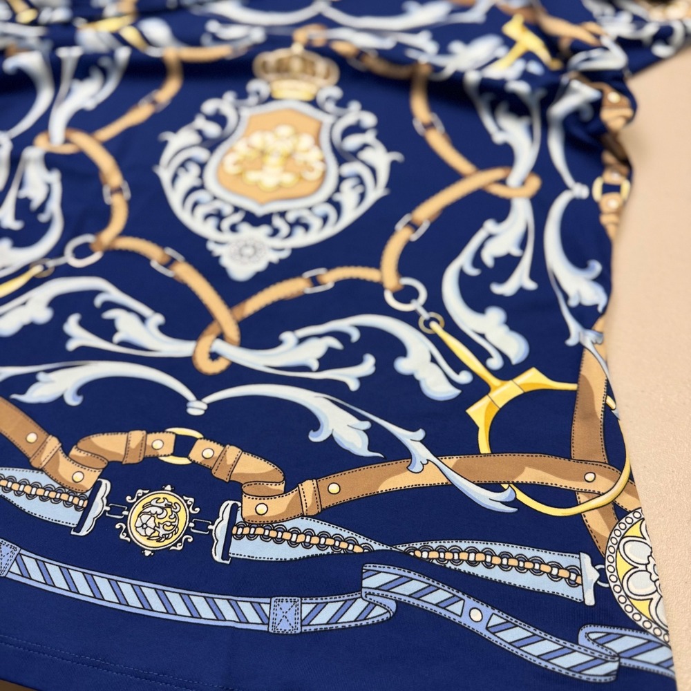 J. McLaughlin Top Small Navy Blue Equestrian Scarf Print 3/4 Sleeve Shirt - Picture 5 of 6